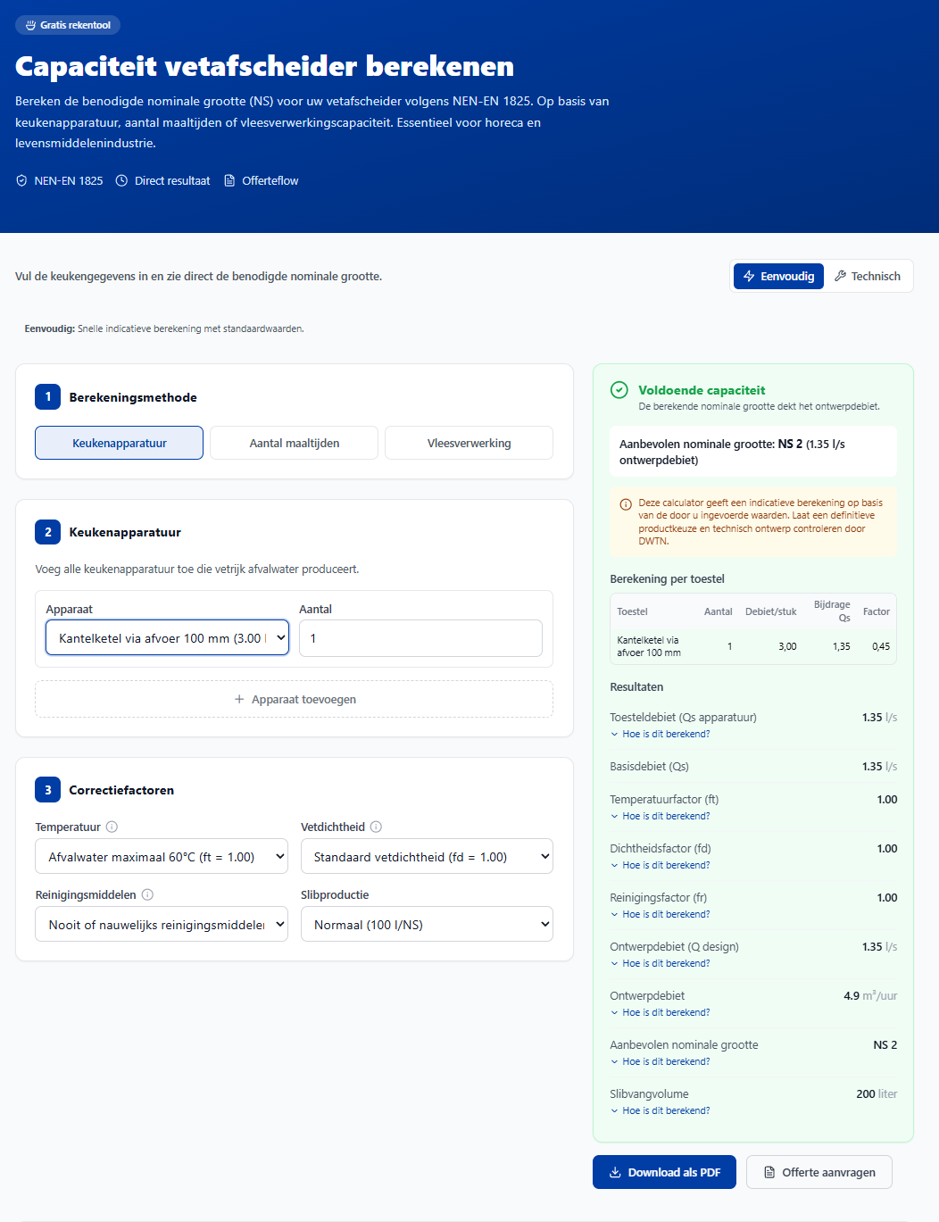 DWTN — Vetafscheidercalculator: Laat de gebruiker beginnen bij wat hij weet