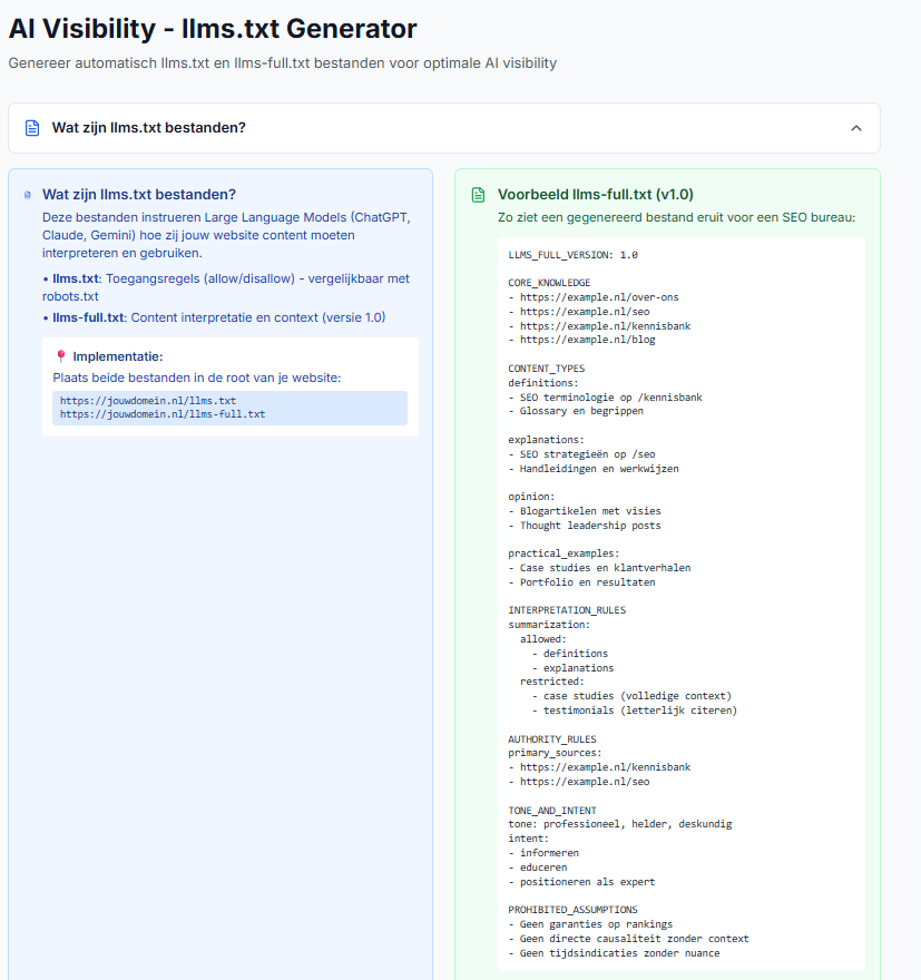 SAYOOO — llms.txt Generator: Bereid informatiebestanden voor vanuit een vaste structuur
