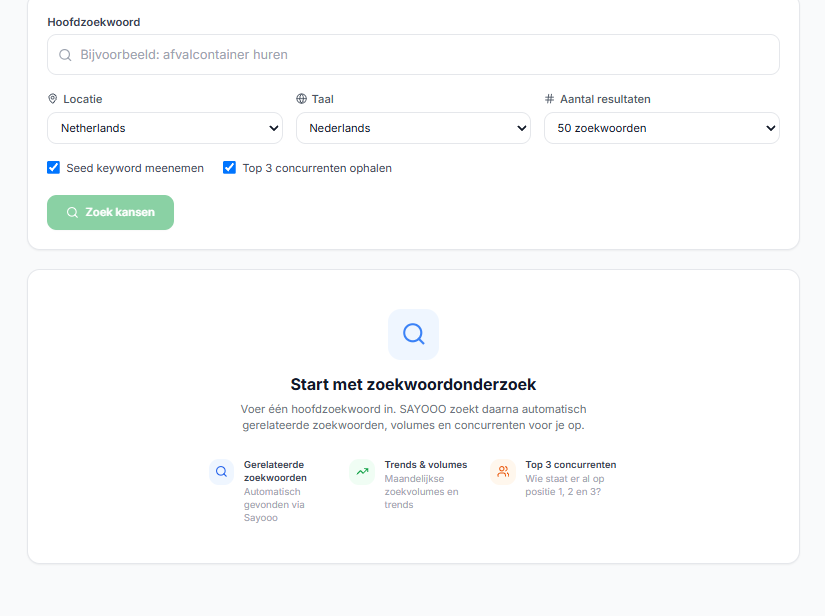 SAYOOO — Zoekwoordenonderzoek: Begin met één onderwerp en onderzoek de zoekvraag