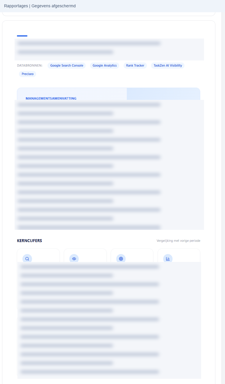 TaskZen Rapportages — geanonimiseerd, zonder klantgegevens en cijfers
