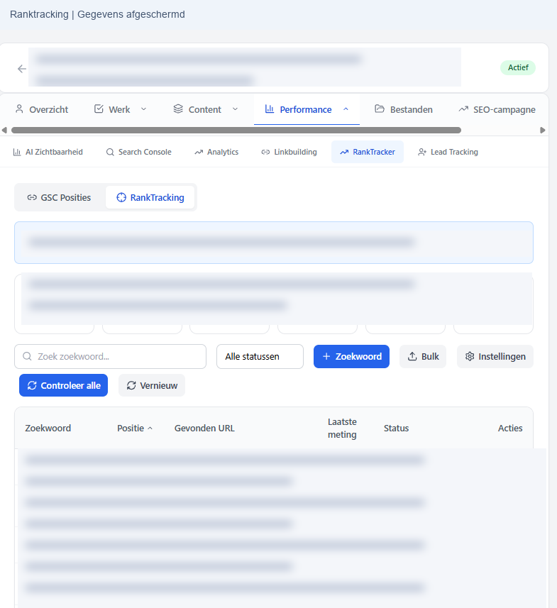 TaskZen Ranktracking — geanonimiseerd, zonder klantgegevens en cijfers