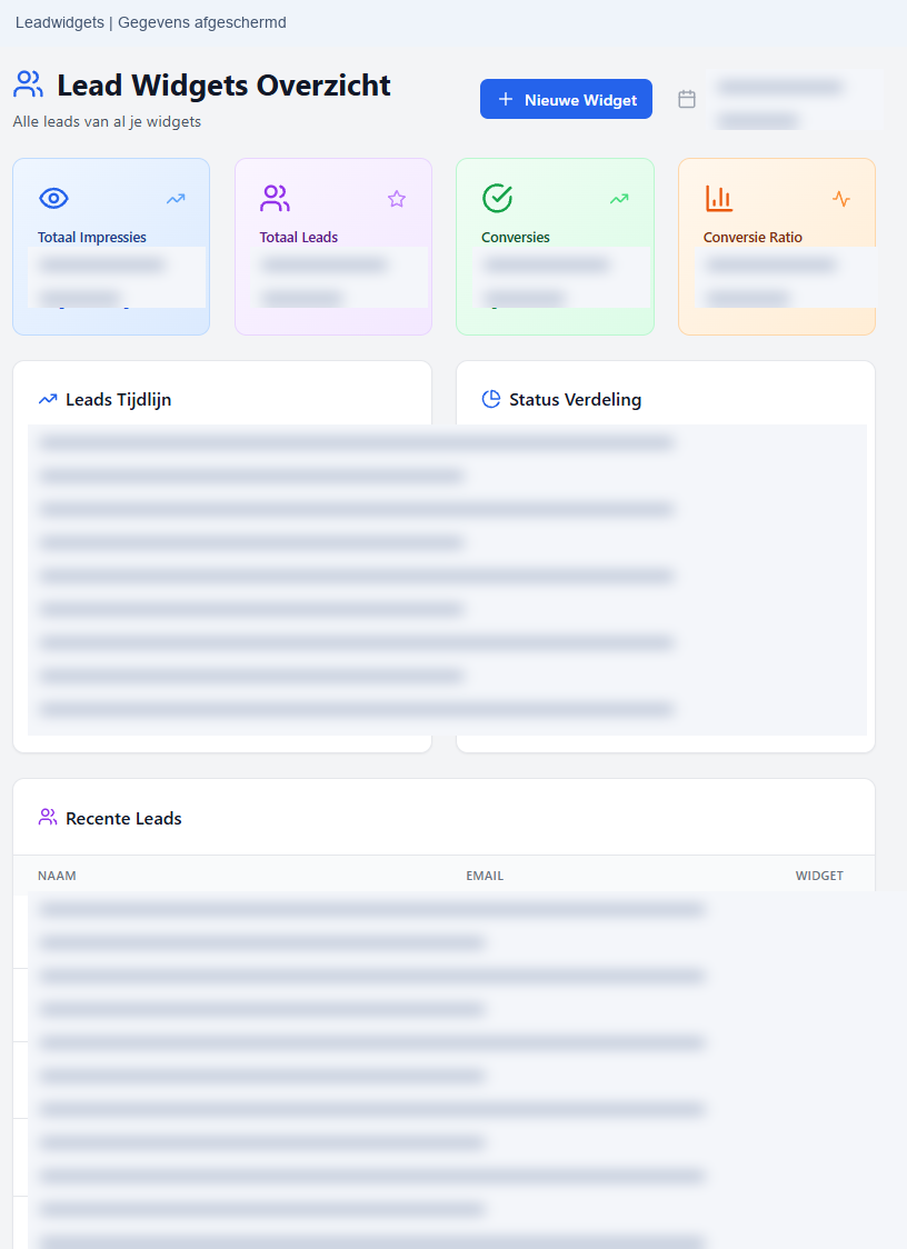 TaskZen Leadwidgets — geanonimiseerd, zonder klantgegevens en cijfers