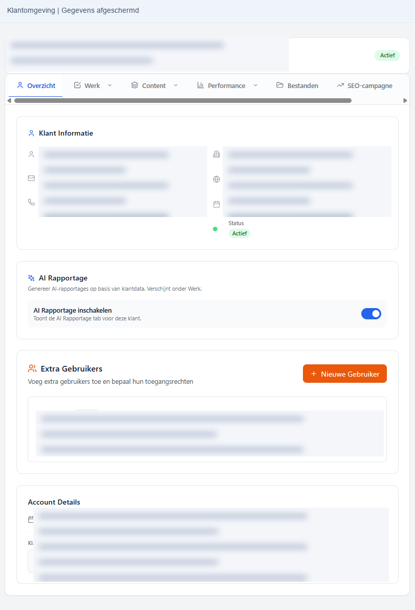 TaskZen Klantomgeving — geanonimiseerd, zonder klantgegevens en cijfers
